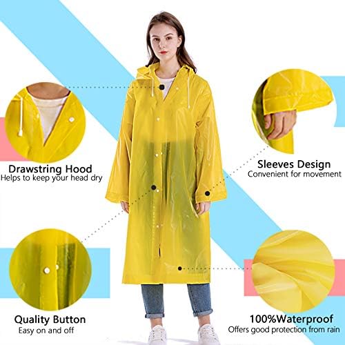 Raincoat -PVC Transparent Water Proof Reusable Poncho Rainwear with Hoodie & Travel Pouch for Adult,Unisex