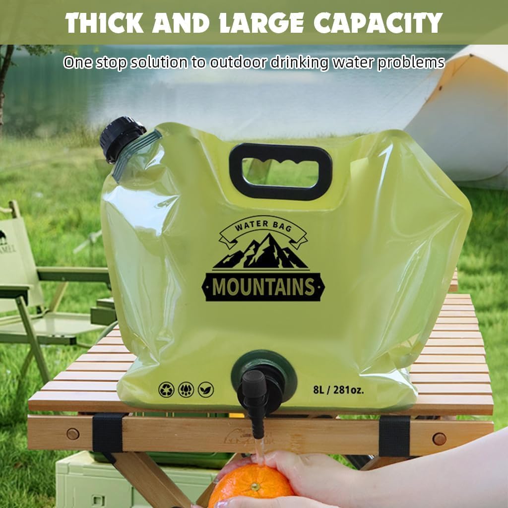 8L Portable Folding Water Bag | Collapsible Water Container with Tap & Handle | Leak-Proof Camping Water Storage Bag | Outdoor Travel Water Jug | Hiking Picnic Emergency Water Carrier