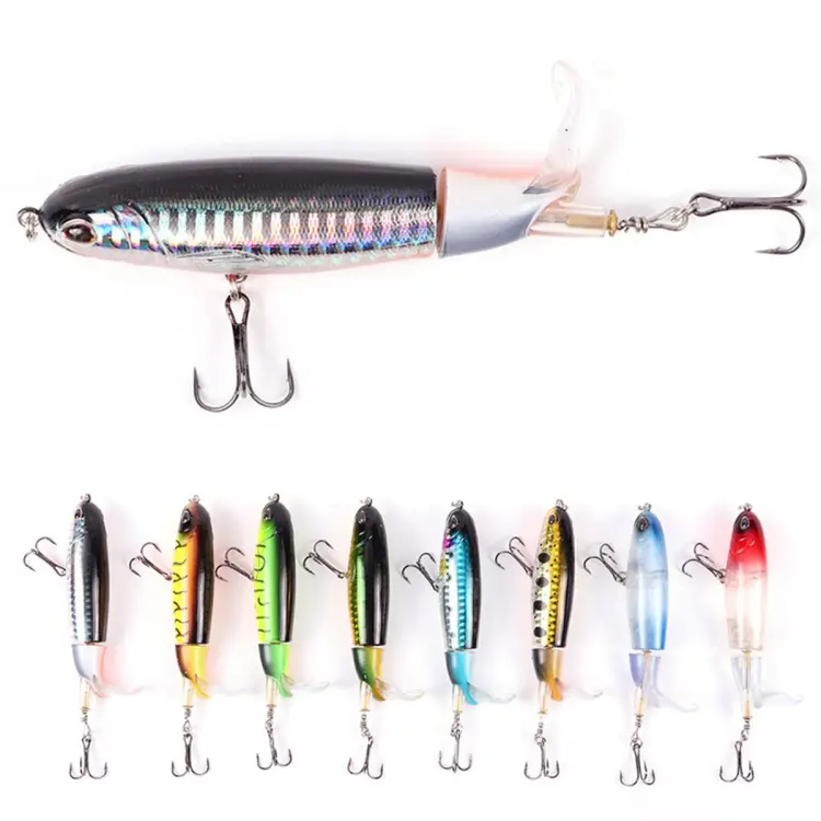 Whopper Popper 11cm 15g Topwater Fishing Lure Artificial Hard Bait 3D Eyes Plopper  Soft Rotating Tail Fishing Tackle