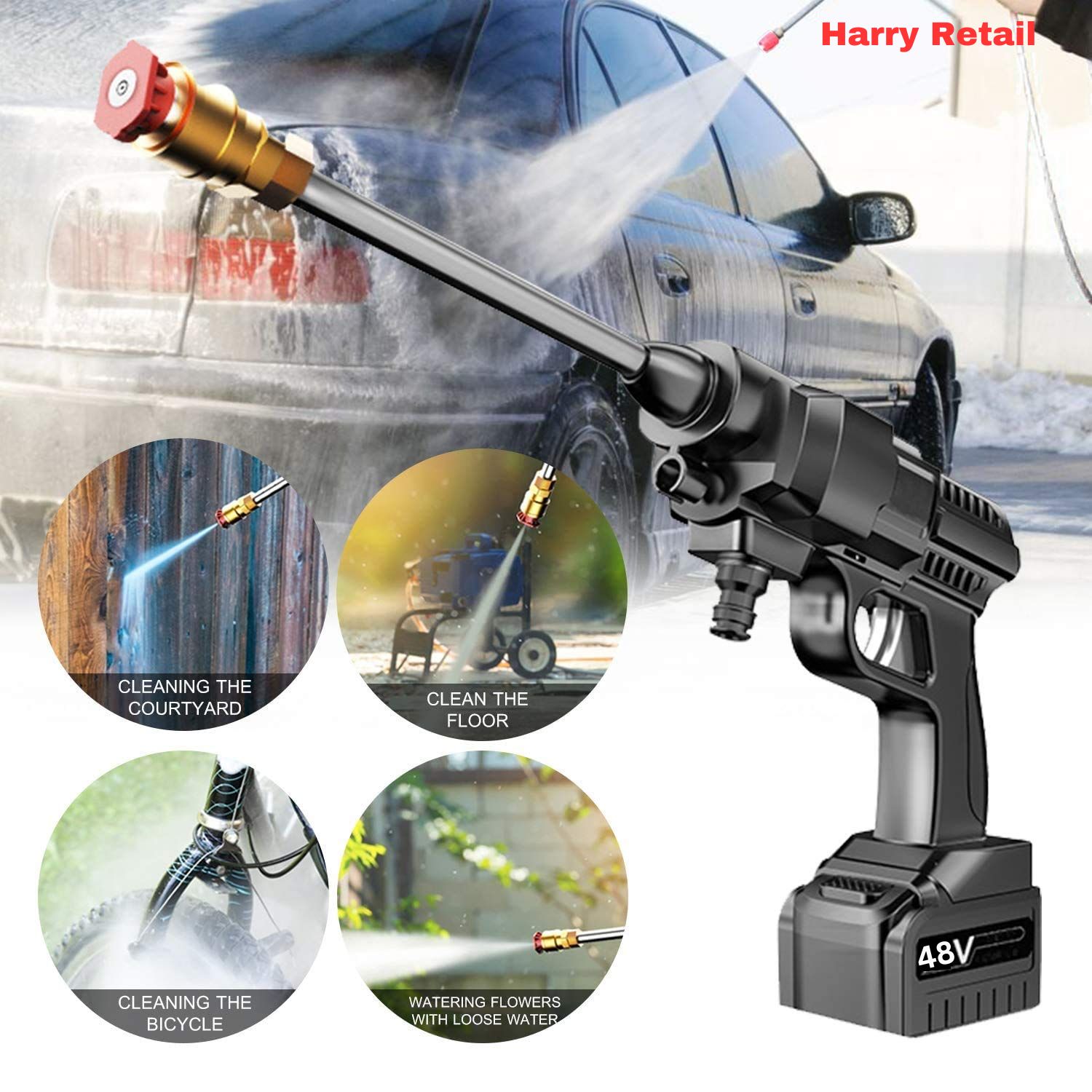 48Vf Rechargeable Pressure Washer - Car Washer Pump - Pressure Washer Gun - Car Washer Gun - 30Bar Portable Car Washer Gun High Pressure - Car Wash Spray Gun - Solar Panel Cleaner - Electric Pressure Pump Power Washer for Car/Fence/Wall/Floor Cleaning