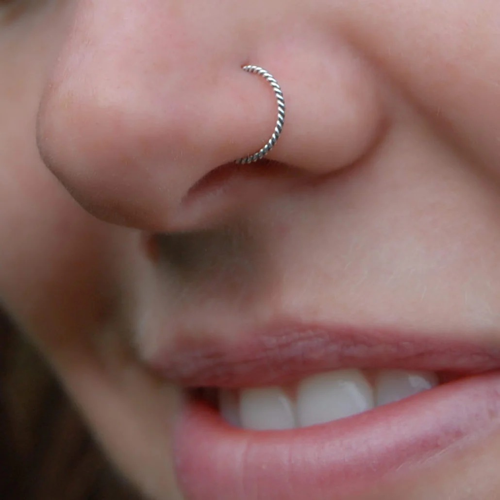 Sterling Silver Nose Ring, Real Chandi Nosering for girls- Twisted