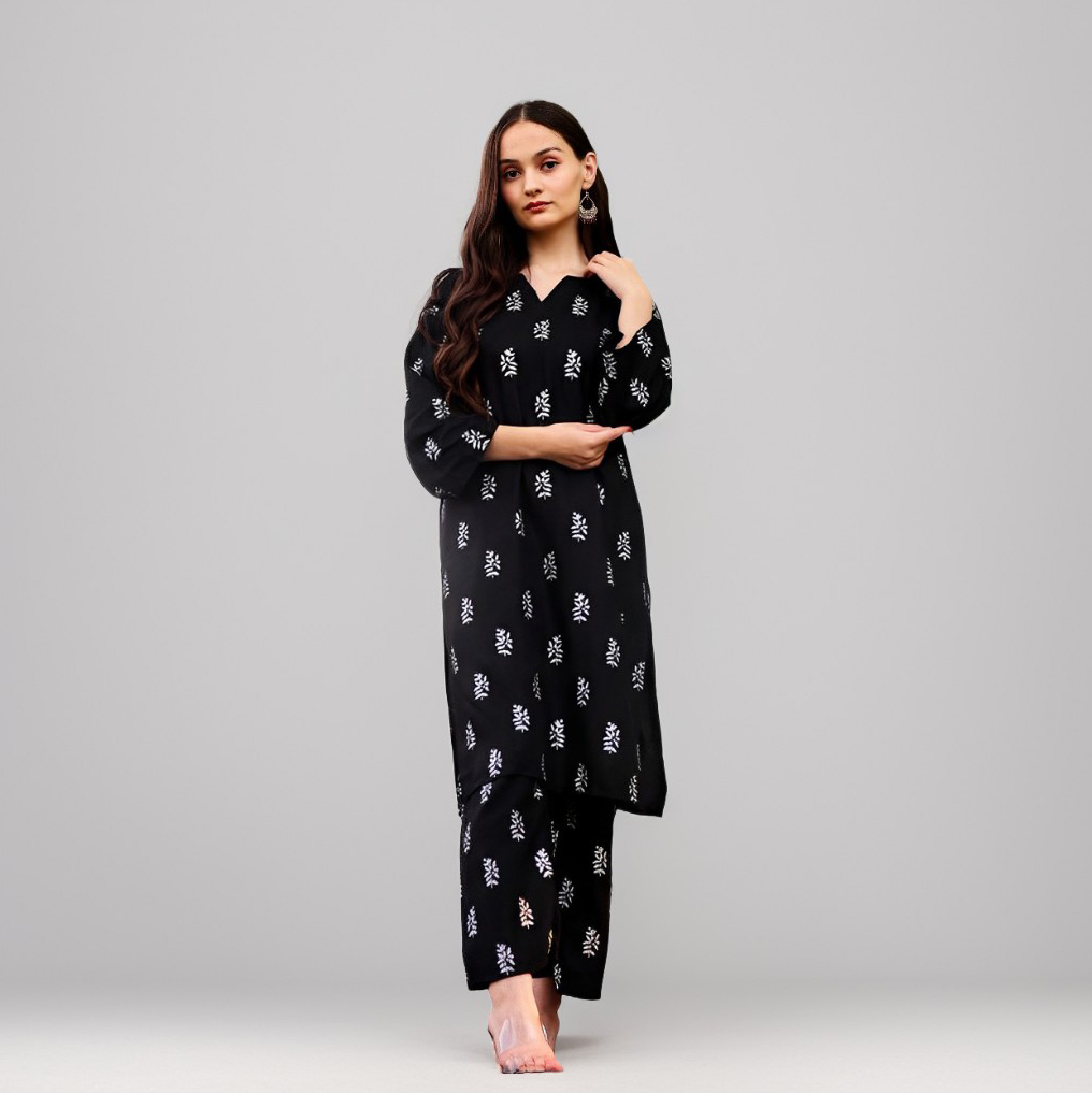 Stylish Collection Multicolor Leaf Printed Dress Summer Cotton Casual Shirt & Trouser Set Multicolor Fashion Stitched 2 piece suit for women and girls