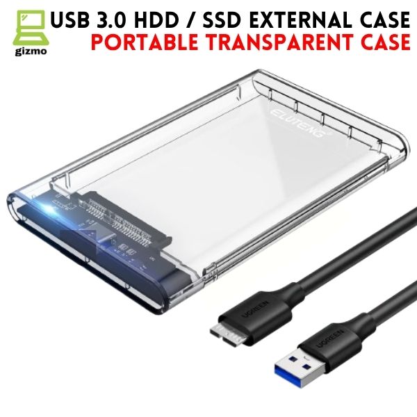 USB 3.0 Portable HDD SSD 2.5" Hardrive External Case ( Black & Transparent ) - 2.5" Hard Drive Case 5Gbps High Speed Fast Data Transfer (ONLY CASE)