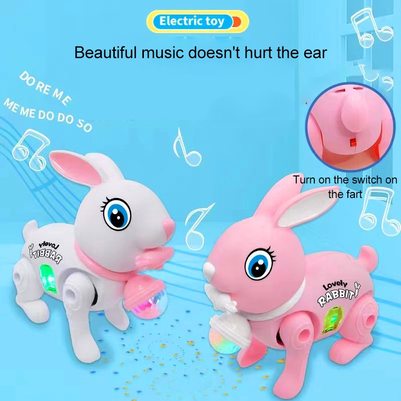 Electric Bunny Rabbit Plush Toy with Music & LED Perfect Birthday Gift for Girls Boys Kids