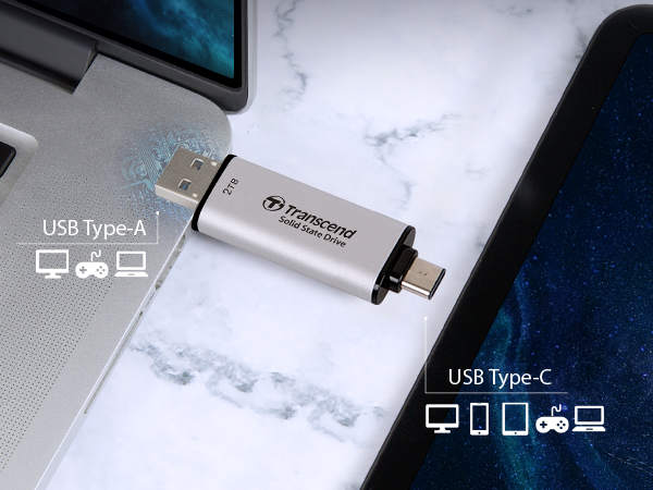 Transcend ESD310 2TB Type-C and USB 3.2 Portable SSD with Dual Connectors and Caps 15 2e7323438dfb1b95bbbb8fa811d2ed58