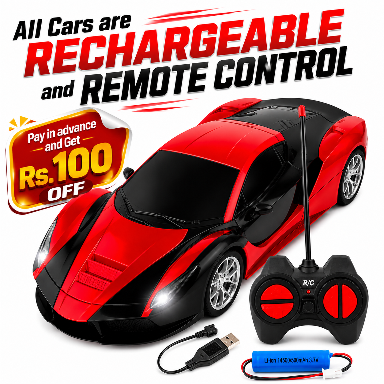 New High-Speed RC Racing Car 1:20 Scale with Realistic Light & Sound Effects, Rechargeable Battery, 2.4GHz Remote Control, Ideal for Kids 6-8 Years