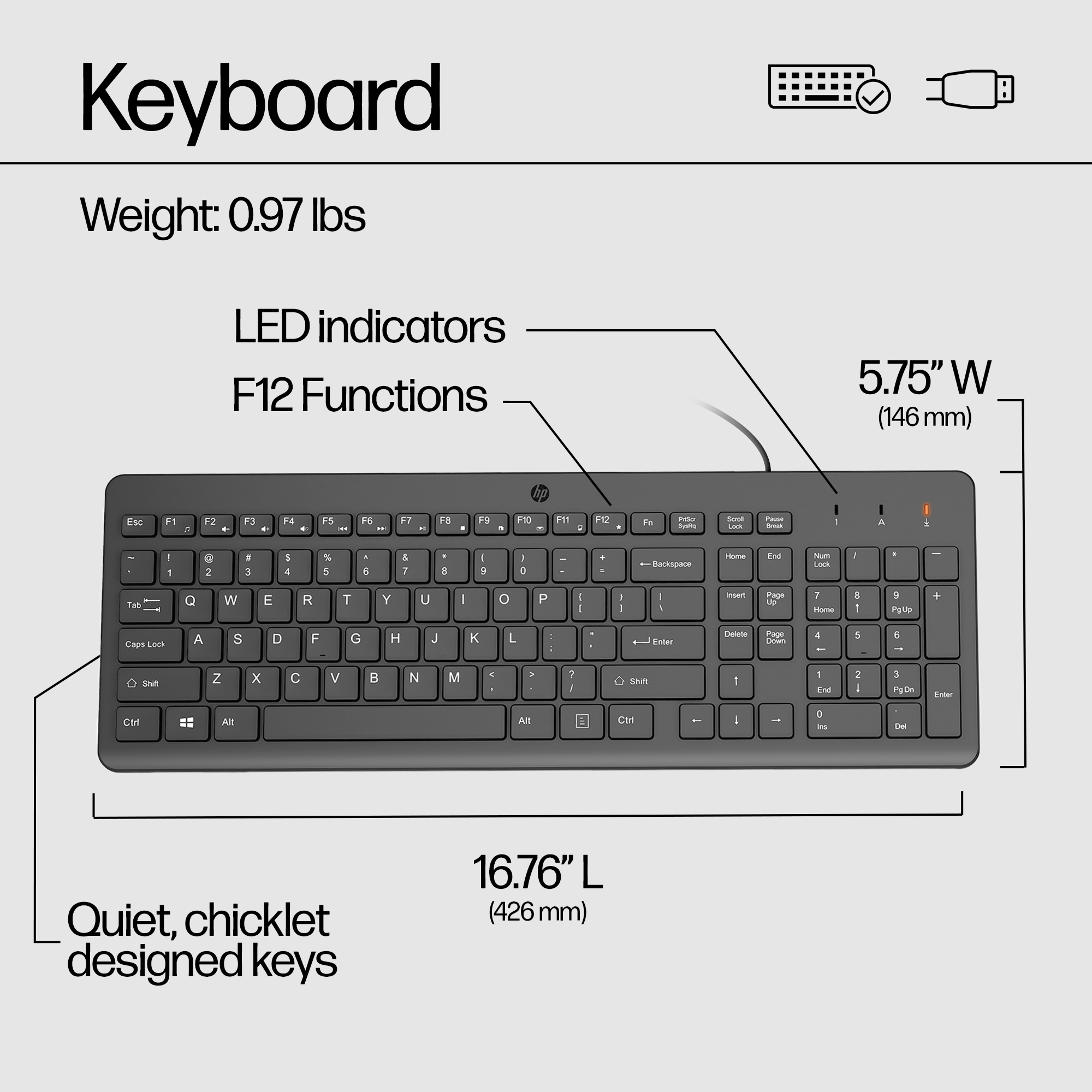 HP Wired Keyboard Reliable Typing Performance Durable Build For Everyday Typing Responsive Key Feedback For Gaming and Work