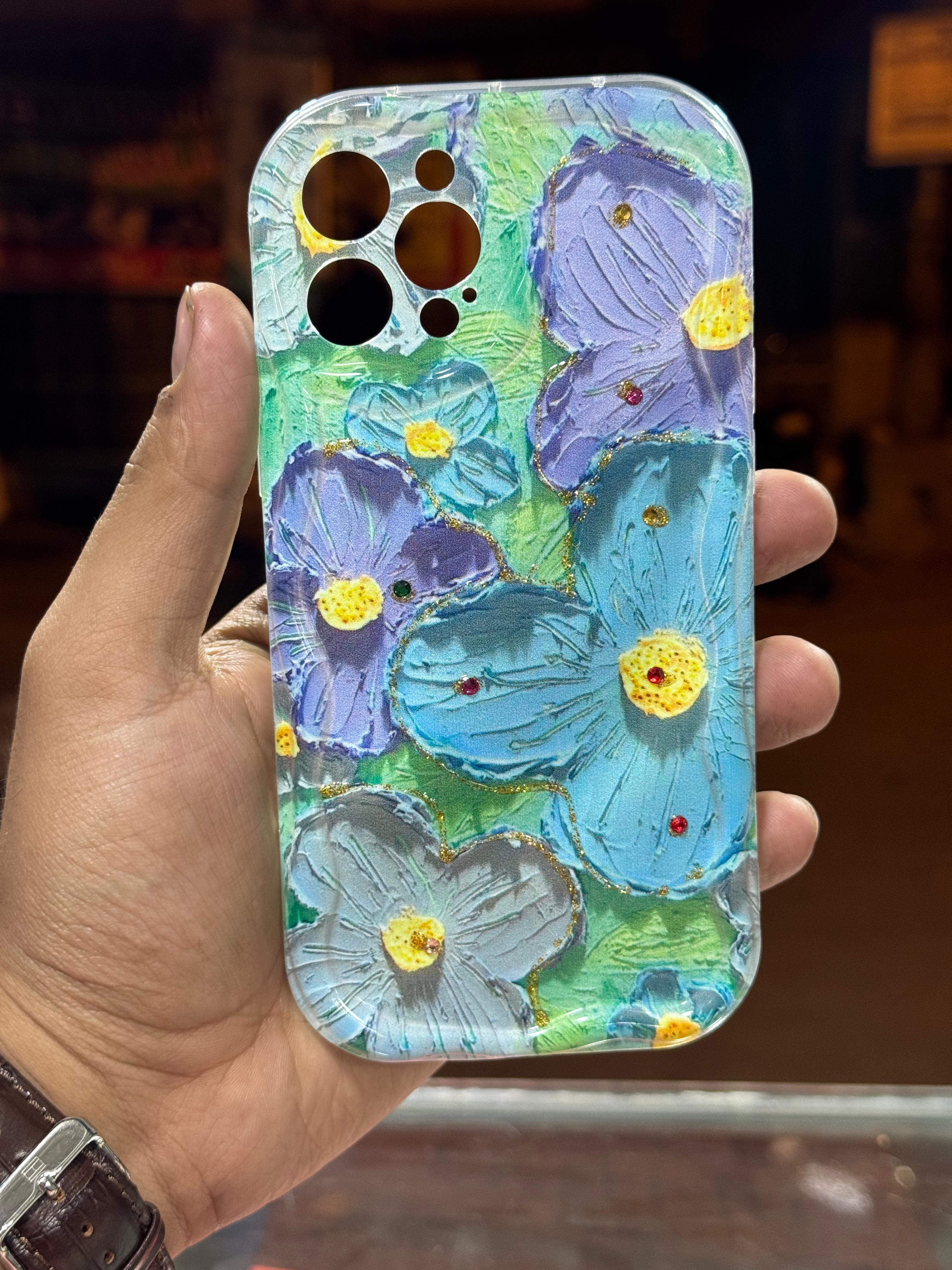 Floral 3D Gem Work Smartphone Case for XR, 11, 12, 13, 14, 15 16 Models