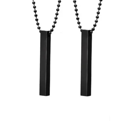 Pack of 2 SILVER and BLACK Pure Stainless Steel Vertical Bar Necklace/Locket/Chain for Boys