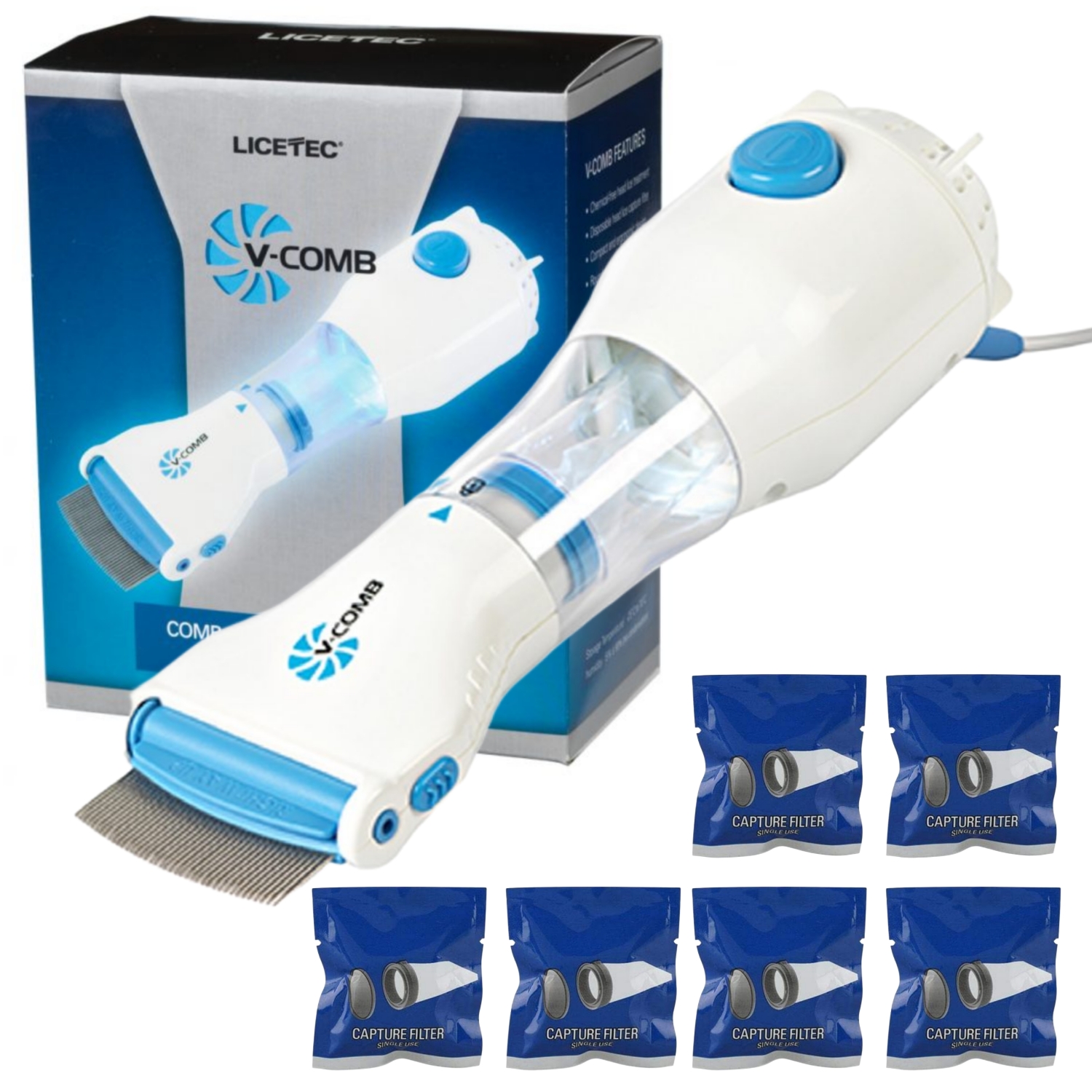 V Comb, Anti Lice Electric Comb, Head Lice Machine with Filters, Lice Removal Machine, Anti Lice Machine with Steel Comb, Rechargeable Anti Lice Comb with 4 Filters, Lice Egg Removal Machine V Comb Electronic Head Lice Removal Machine Anti Lice Machine