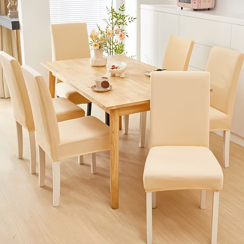 Dining Chair Cover Set 4 Pc, 6 Pc and  Elastic Fitted Solid Color Jersey Cover Comfortable Chair Cover For Dining Room