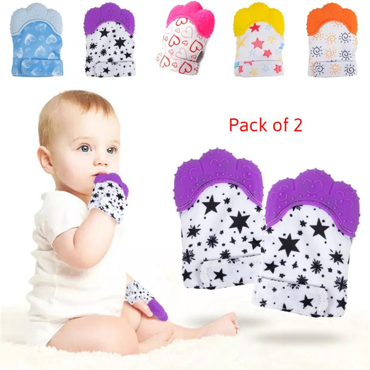 Pack of 2 Baby Teether Heart Star Print Silicone Mitten Gloves Kids Children Baby Teethers Anti-eating Hand Teething Mitten Baby Care
