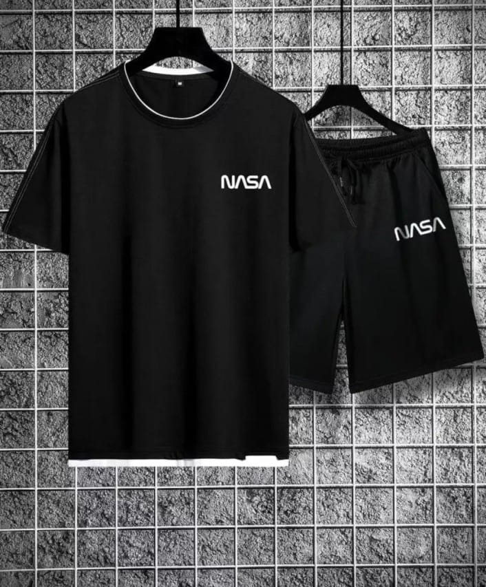 Trendy NASA LOGO Tag Printed Summer Tracksuit For men & boys Tee-shirt with SHORTS/BOXERS New Design Round Neck Half Sleeves T Shirts Top Quality Gym Wear/Casual and comfortable Pair T-Shirt and SHORTS