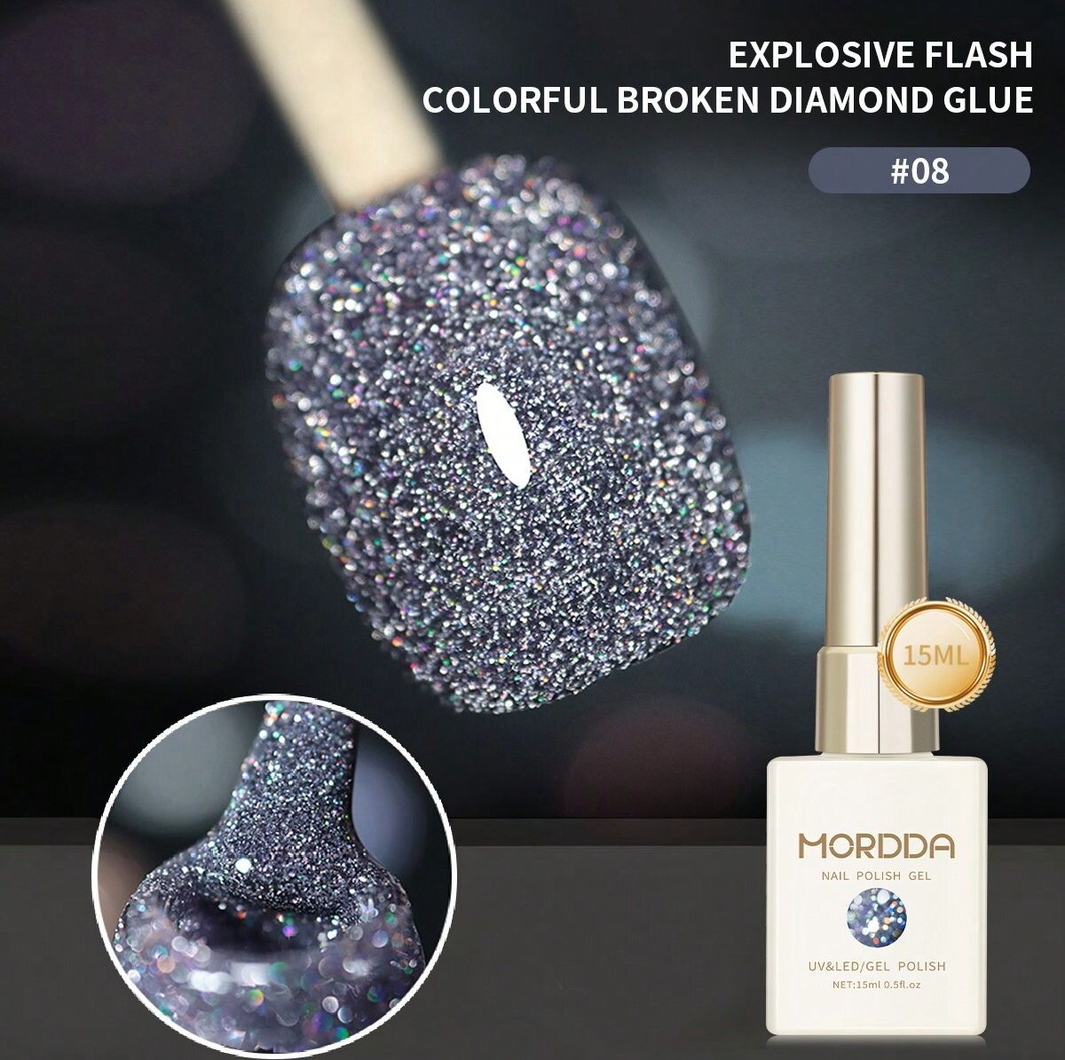 Flash Reflective Broken Rhinestone Gel Polish 15ml - Shiny Crystal Glitter Soak Off Nail Art UV/LED Gel
