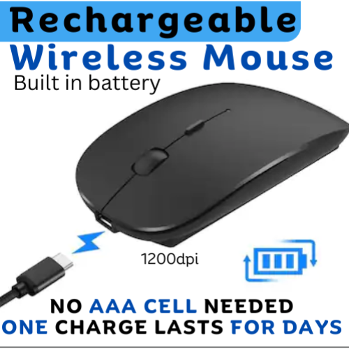 Rechargeable Wireless Bluetooth Mouse 2.4GHz Slim Optical LED USB Mouse for Laptop, PC, Mobile & Smart TV