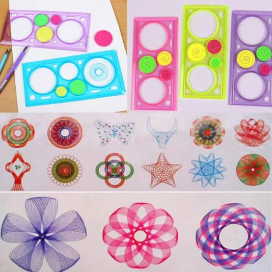 Pack of 4 New Spirograph Geometric Ruler Stencil Design Ruler Set Spiral Art Classic Toy Spirograph Scale