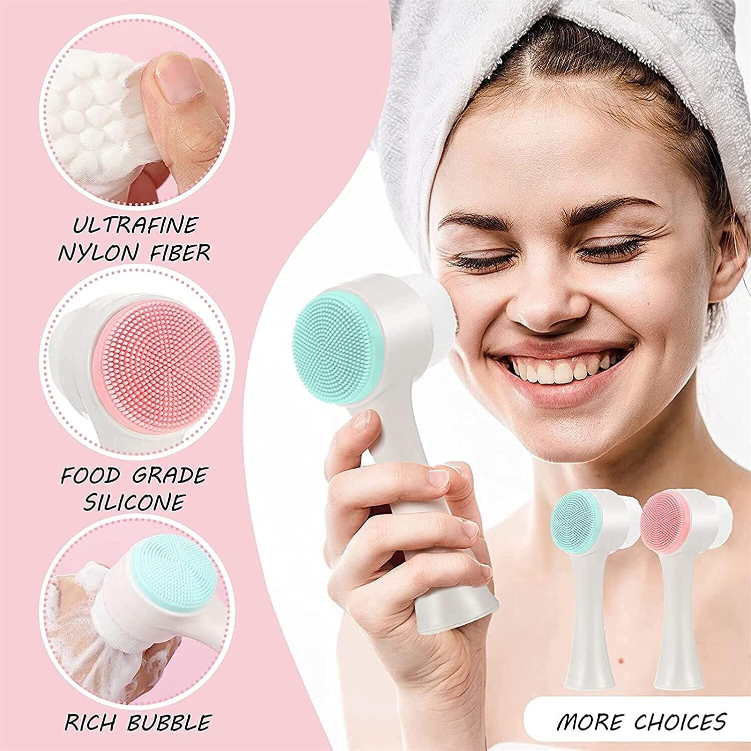 2-in-1 Silicone Face Cleansing Brush – Double-Sided Facial Deep Cleaning Brush, Pore Cleanser, Blackhead Remover, Soft Exfoliating & Facial Massage Skin Care Tool