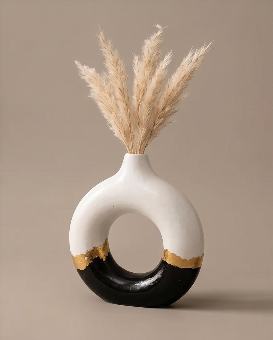 Donut Shape Ceramic Vase, Modern Luxury Home Decor, Perfect for Fresh or Artificial Flowers