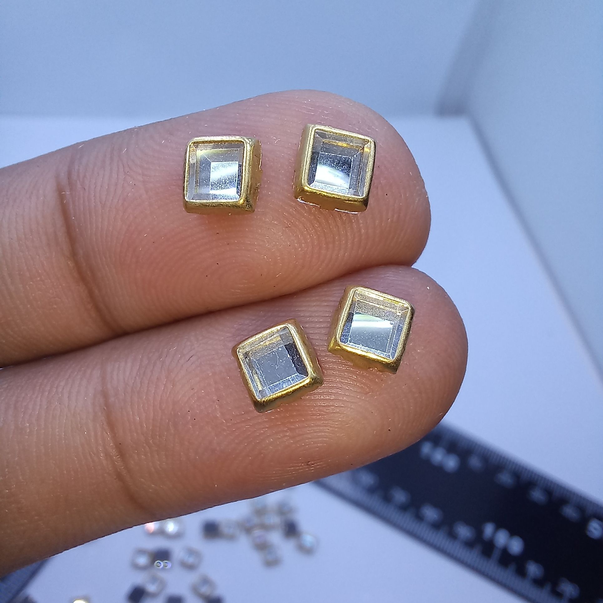 Metal Kundan Stone Square Beads – 50pcs DIY Jewelry & Craft Findings