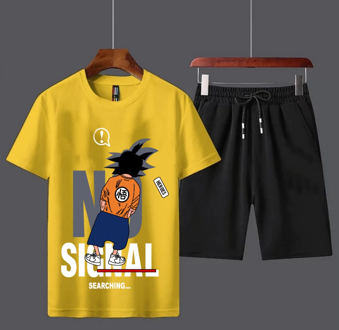 Trendy Summer Collection NO Signal Printed Tracksuit T-shirt and Short Cotton Jersey Fabric Half Sleeves tshirt Track Suits Gym Sports Casual Wear Fashion For Men at Full Circle Clothing