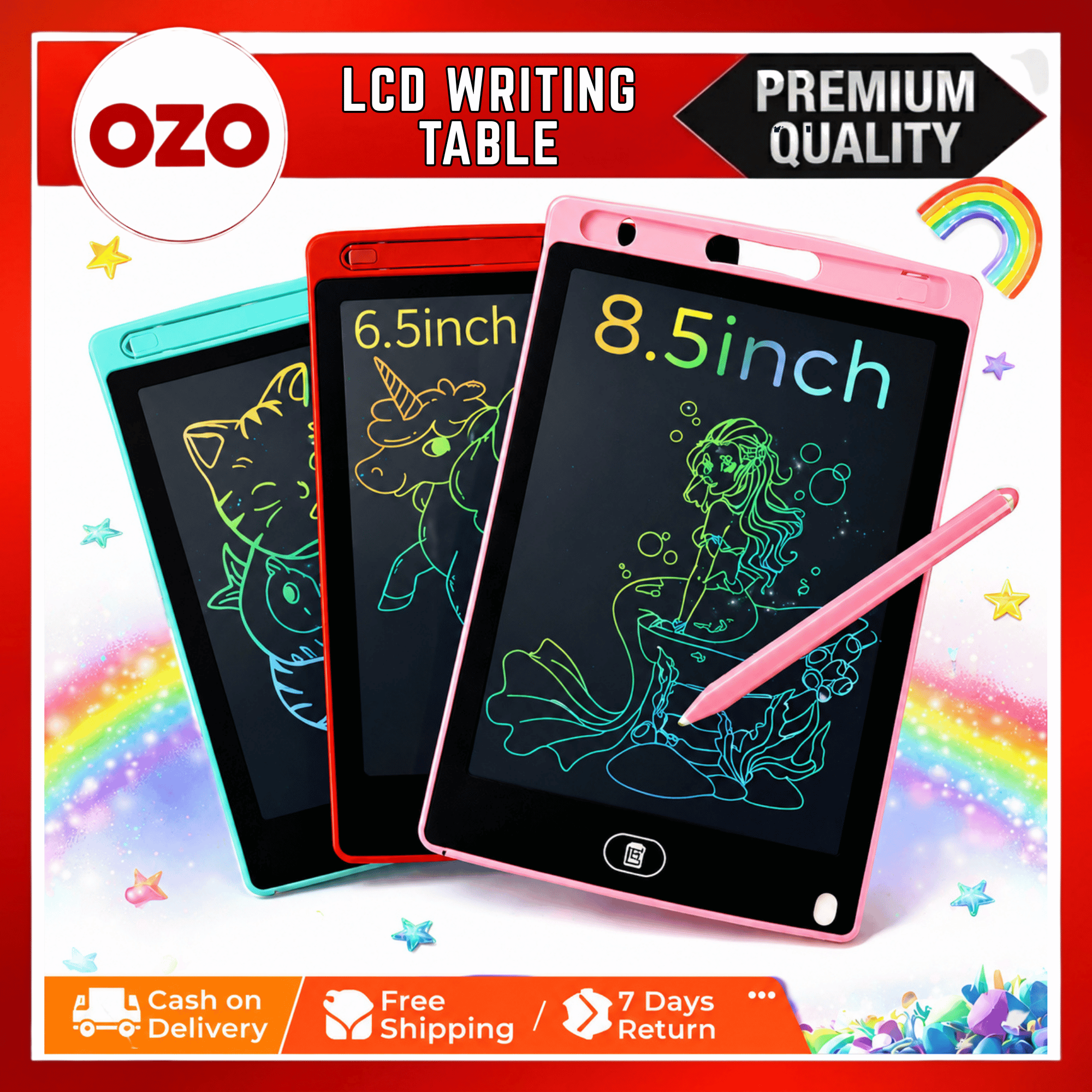LCD Writing Tablet with Stylus Multicolor Digital Drawing Tablet for Kids - Unisex Educational Learning Toy, Best Gift for Children