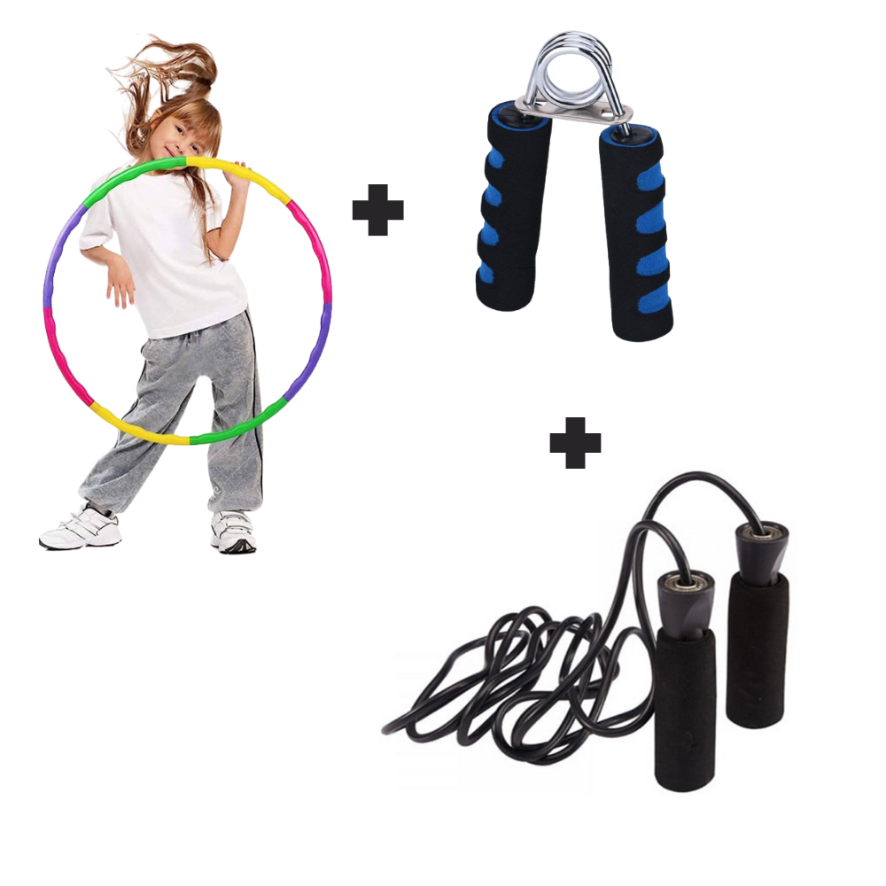 COMBO DEAL JUMPING SKIPPING ROPE AND HAND GRIPPER AND HULA HOOP RING FOR KIDS GIRLS BOYS