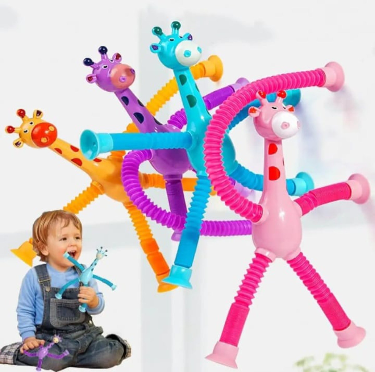 Pop Tubes, Sensory Suction Cup Plastic Toy, Deformable Novelty Telescopic Giraffe Fidget Toys 24 1200-1190