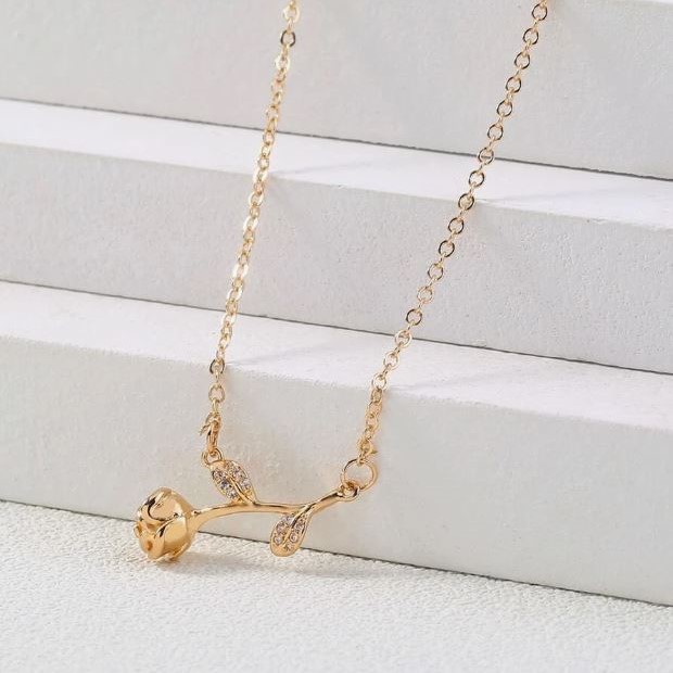 Rose Charm Stainless Steel Necklace Drop Pendant for Girls & Women's | 925 Gold Rose Romantic Jewelry