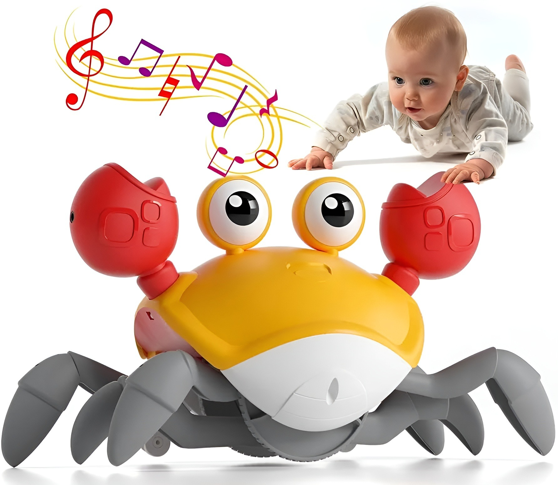 Battery operated dancing crab - Dancing Crab Toy for Babies Crawling Interactive Escape Crabs Walking Dancing with Music Automatically Avoid Obstacles Toys Rechargeable With USB Cable - Best Gifts For Toddlers