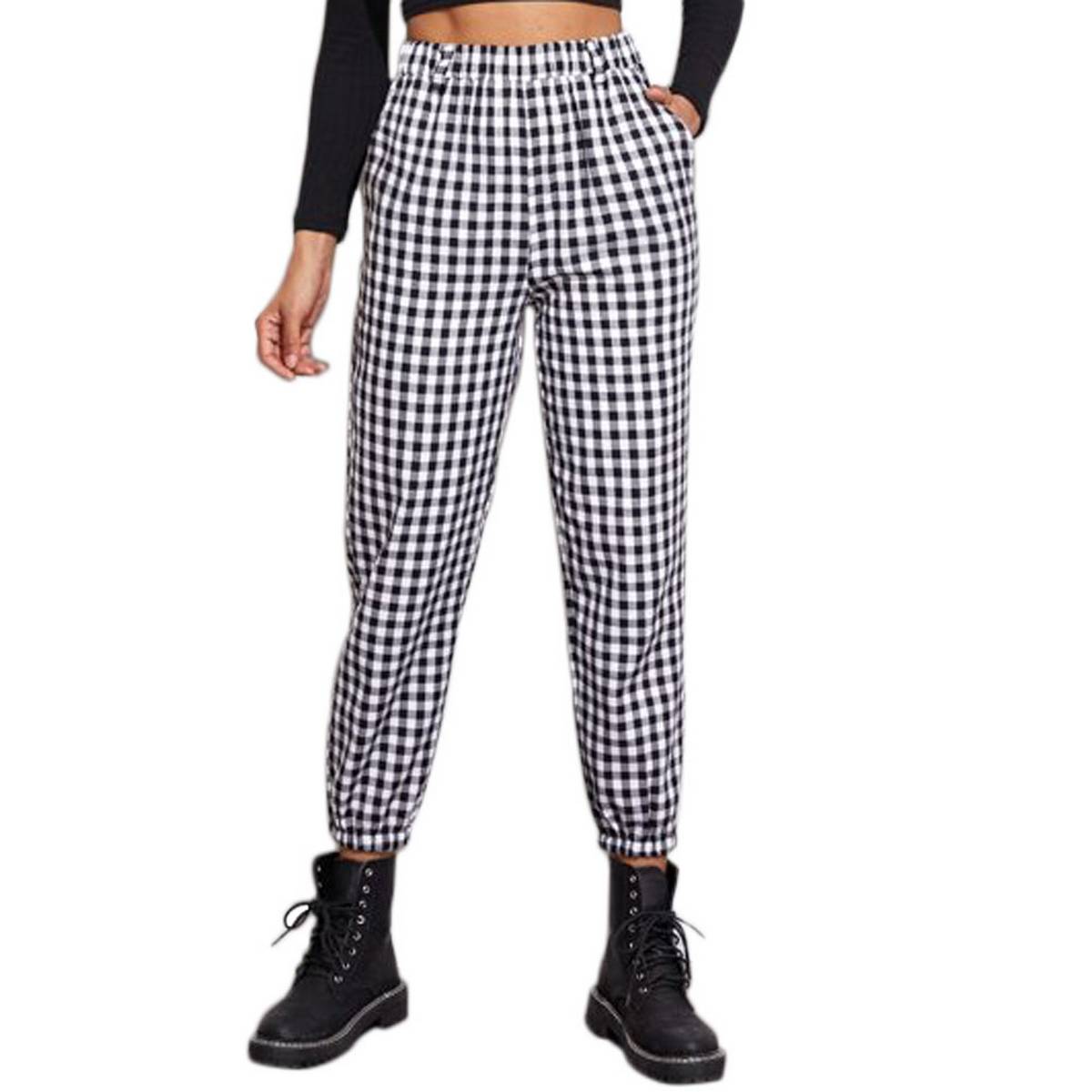 gingham stretch pants