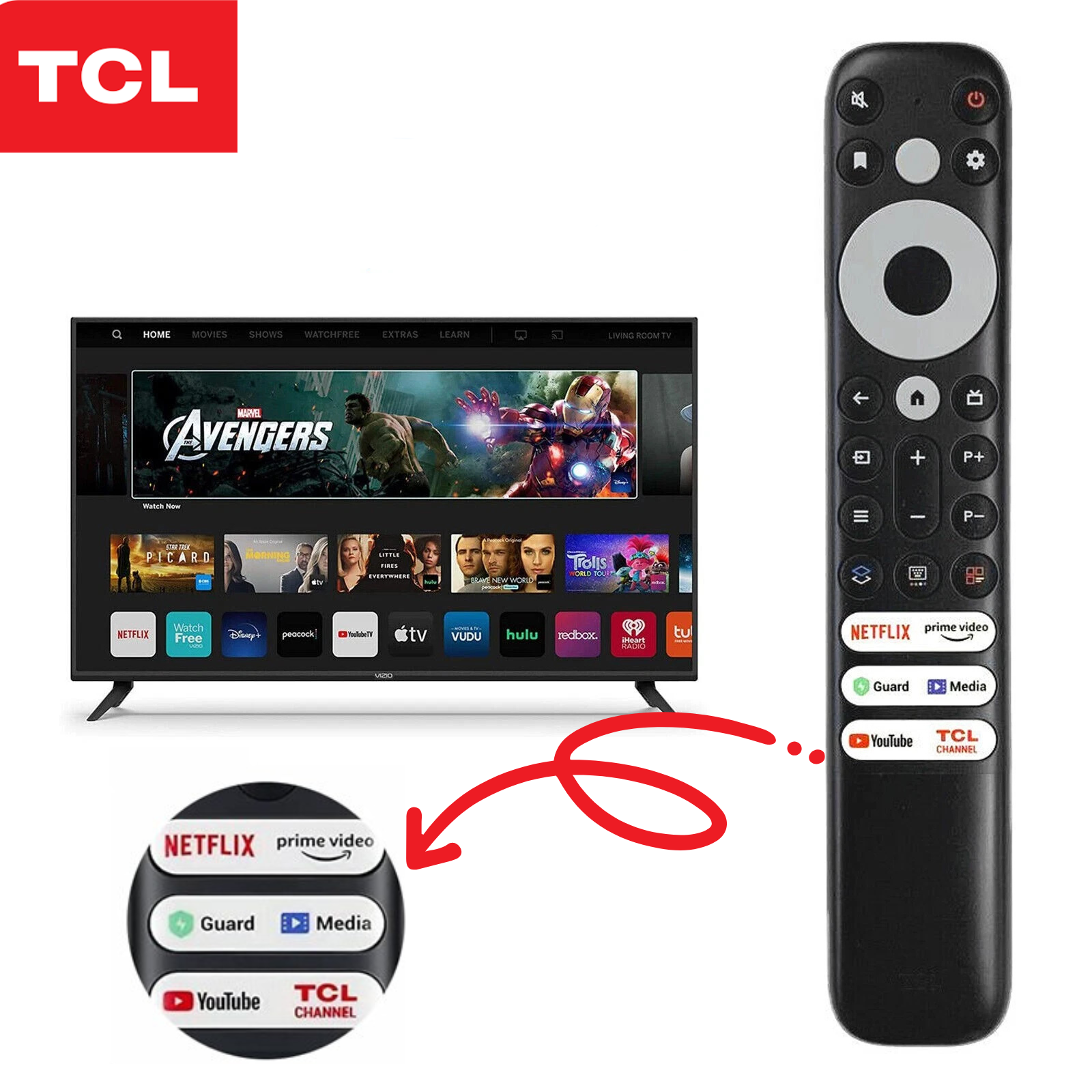 TCL 8K QLED Smart Android LED TV Remote Control Original | TCL LCD LED TV Remote | Netflix YouTube Prime Video & Media Buttons | Compatible with TCL Smart Android TVs | Without Voice |