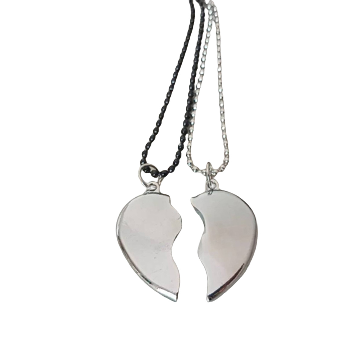 Antique Broken Heart Shaped Silver Locket with Black and Silver Chain Necklace for Lovers and Best Friends