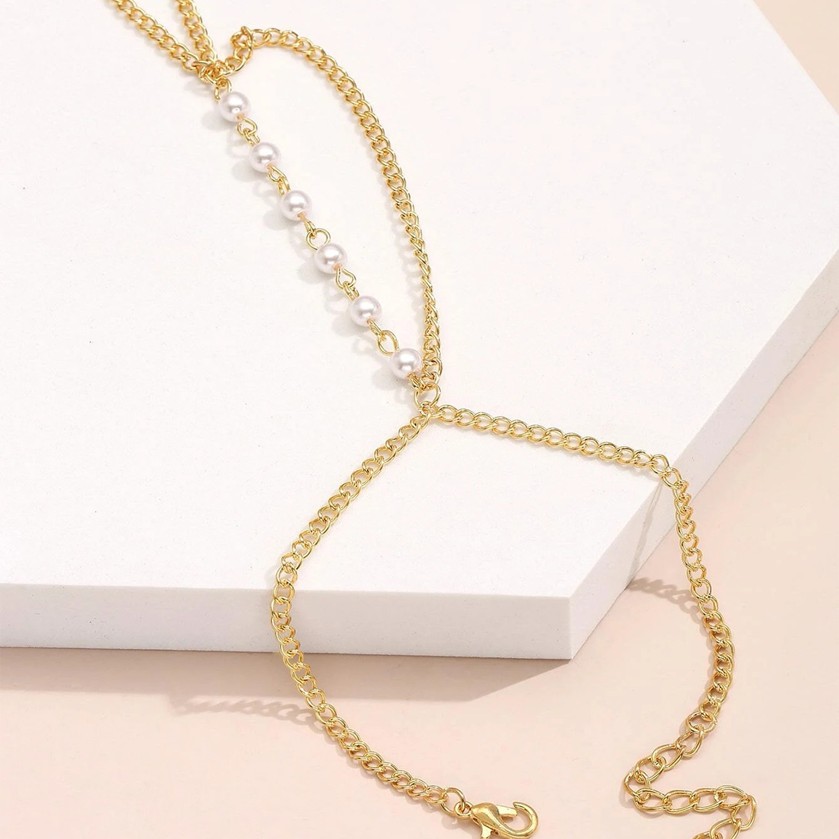 Charm Pearl Beads Connected Finger Bracelet Female Metal Hand Harness Chain Ring Fashion Jewelry