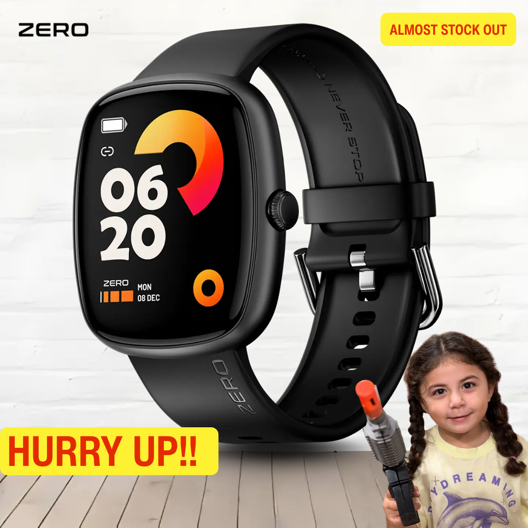 Zero® Qube Smartwatch 1.83 Inch Fluid Display | Swift UI Smart Watch | Bluetooth Fitness Tracker | Health Monitoring Smartwatch | Sports Modes | Smart Notifications | Custom Watch Faces | Android & iOS Compatible | 1 Year Warranty