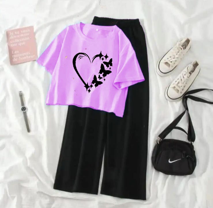 Crop Top Suits For Women High Quality Tshirt And Black Plazo