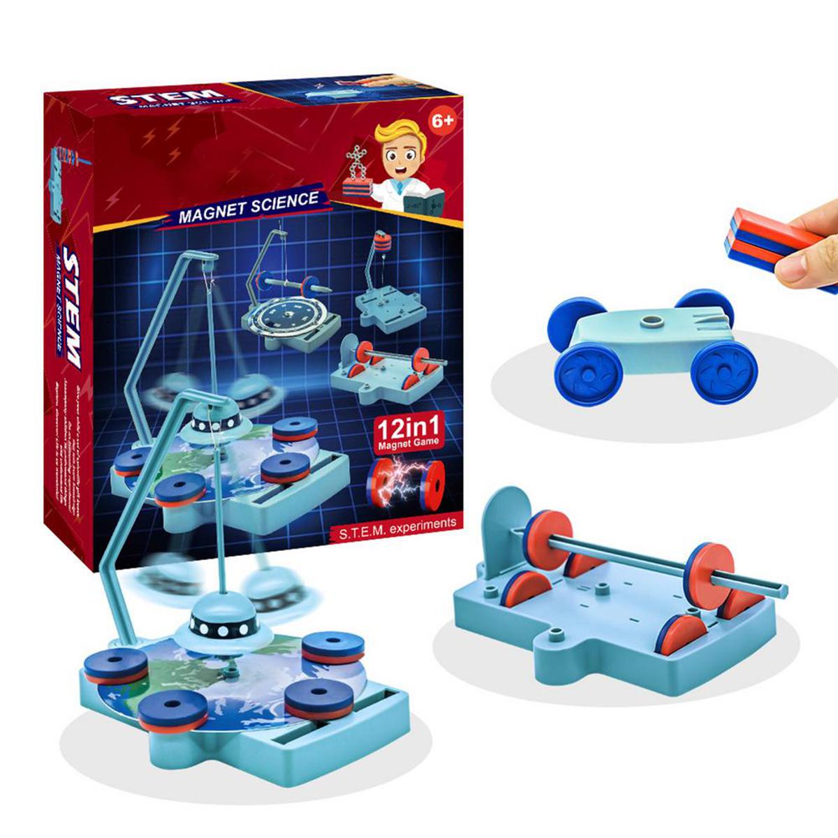 Urban Vendors Stem Magnet Science Educational Toy For Kids, 12 In 1 DIY Scientific Experiment Game Kit, Early Age Learning Preschooling Home Lab Kit, UFO Magnetic Car Boat Compass_ Robot Attraction & Anti Gravity Maglev Games, Best Toys Gift For Students