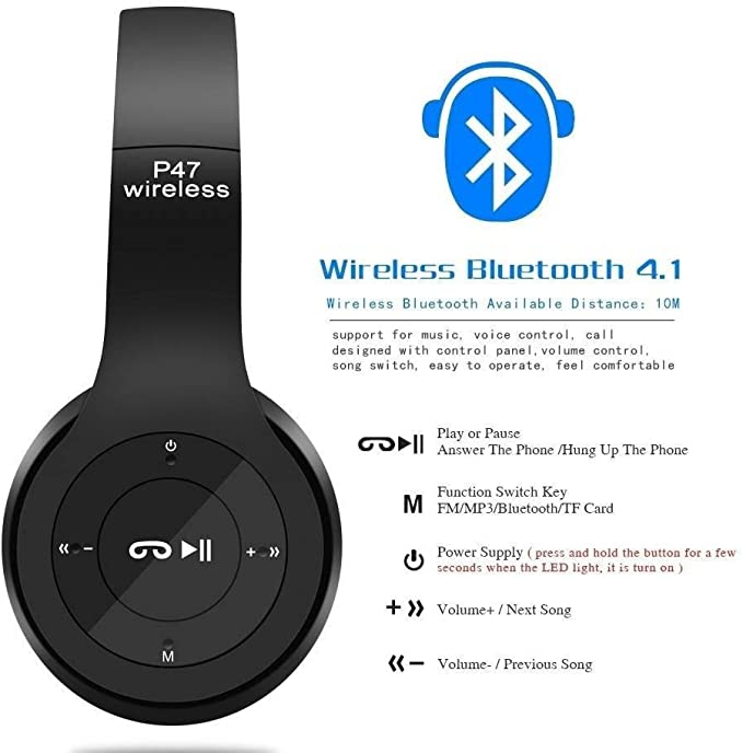 P47 Wireless Headphones Bluetooth Stereo Head phones Foldable Headset with Mic Wireless Built-in Mic compaible for all Android Devices and PC