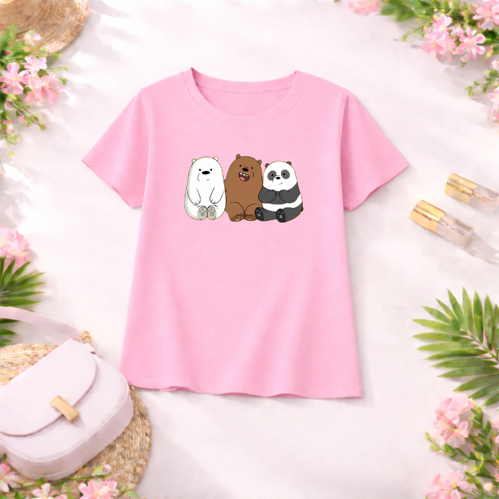 MK Garments -  Girls Cute Bear Printed Top and T Shirt Half Sleeves Summer Cotton Casual T Shirt for Girls