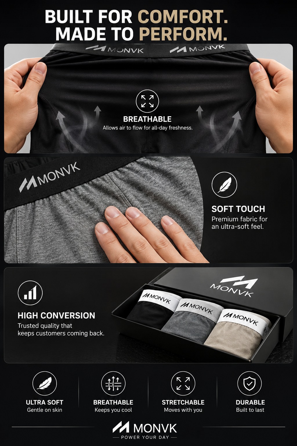 Underwear boxer men (pack of 3) with very soft and breathable premium quality materials