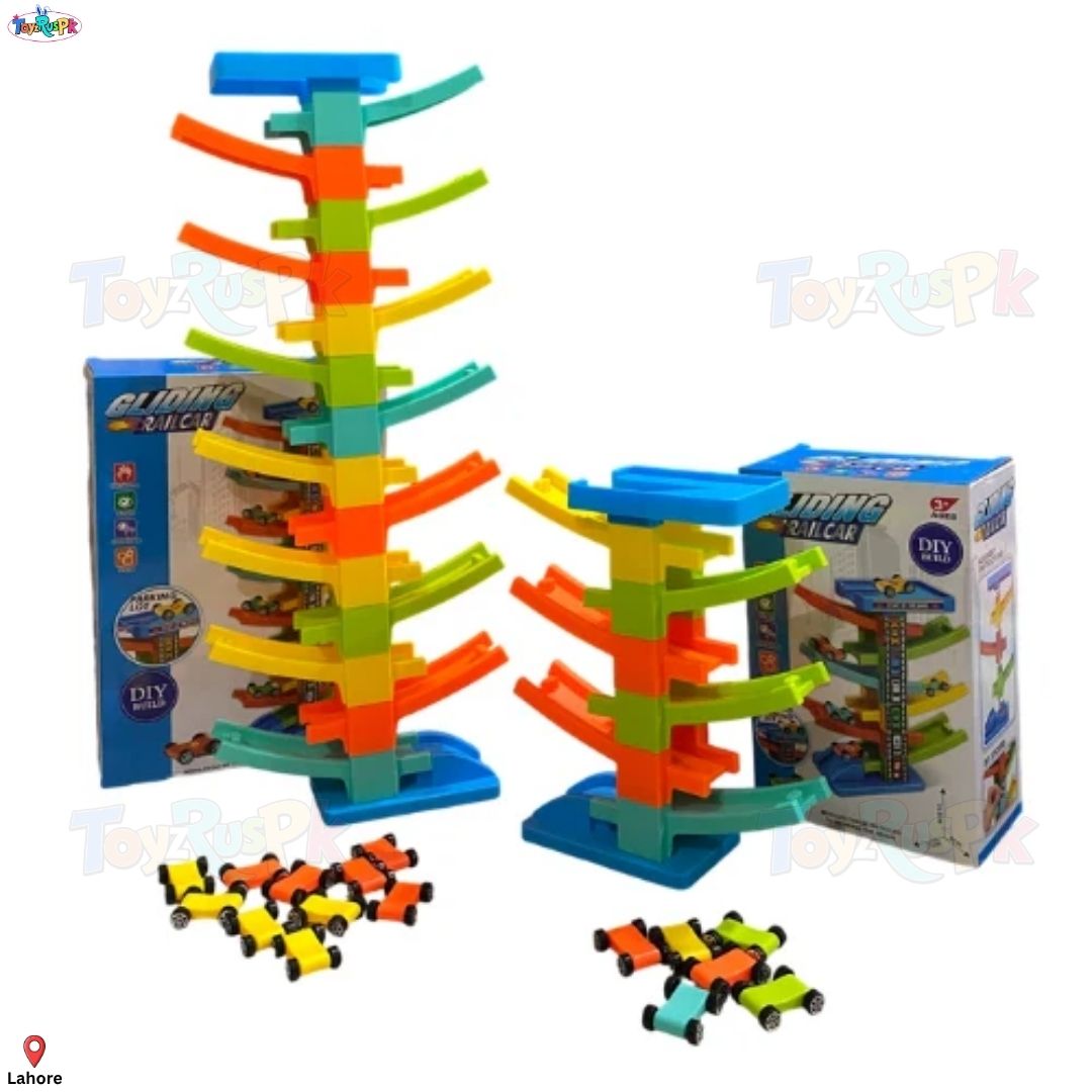 Race Car Slide Track Toy - Ramp Racer Car Set 7 Layer 6 Cars & 15 Layer 10 Cars - Kids Rolling Track Racing Toy Bright Color Educational Activity Toy for Toddlers Boys Girls - ToyzRusPk