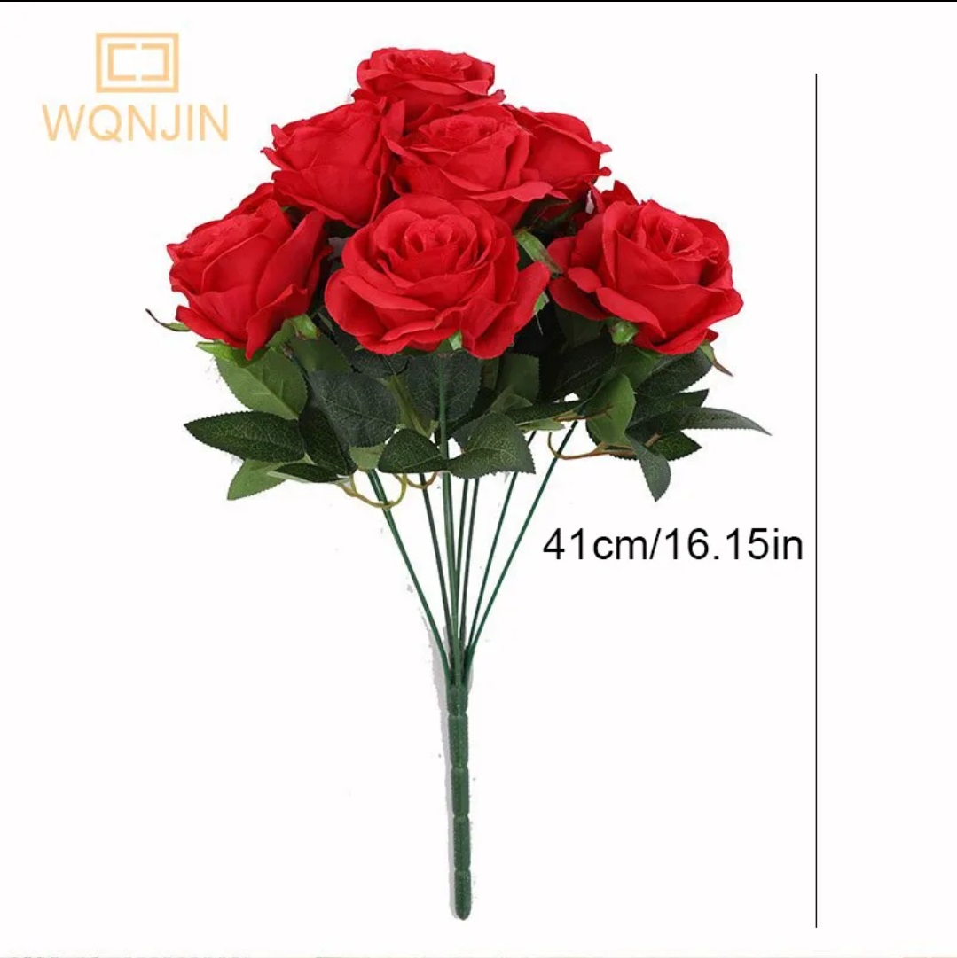 Artificial Red Rose Bunch Flower silk flower home Décor -Red