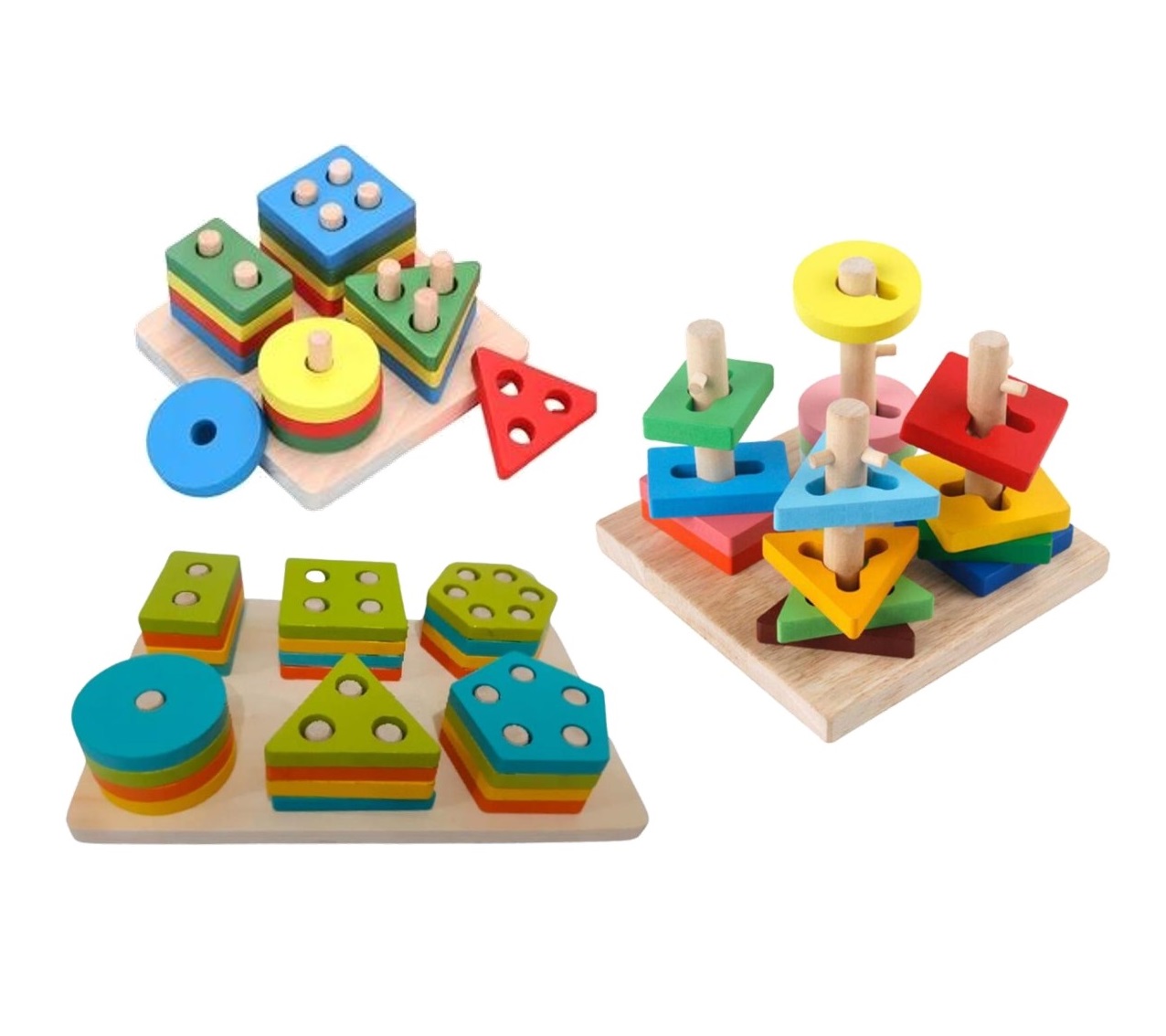 4 Columns Wooden Geometric Shape - 6 Columns Matching - 4 Columns Tower Sleeve Puzzle Toddler Toys Shape Sorter Preschool Geometric Blocks Stacking Games for Kids Geometric Shape Sorter