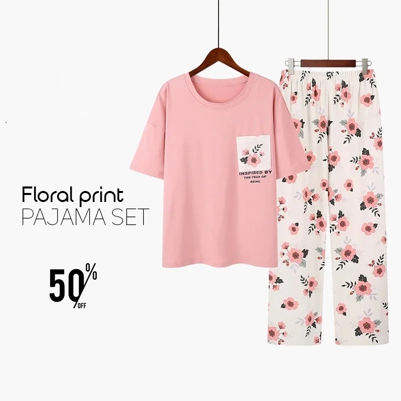 Red Pocket Printed T-Shirt & Floral Printed Trousers - Premium 2-Piece Night Dress for Women & Kids – Soft Cotton Jersey Night Suit Set – Loungewear – Casual Summer PJs Sleeping Suit Available Sizes Adult S to XL, Kids 7-14 Years Siddiqui's Store 01