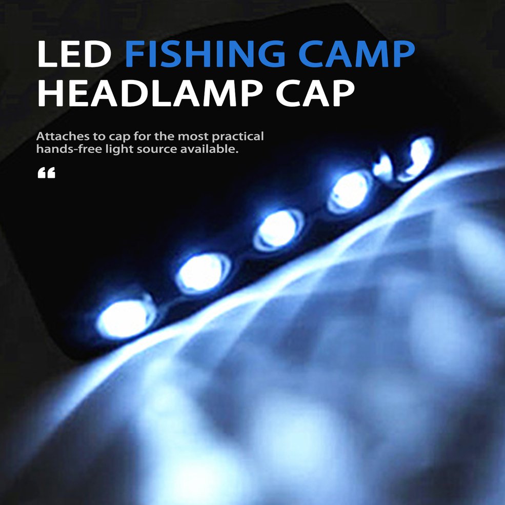 5 LED Fishing Camping Head Light HeadLamp Cap With Clip For