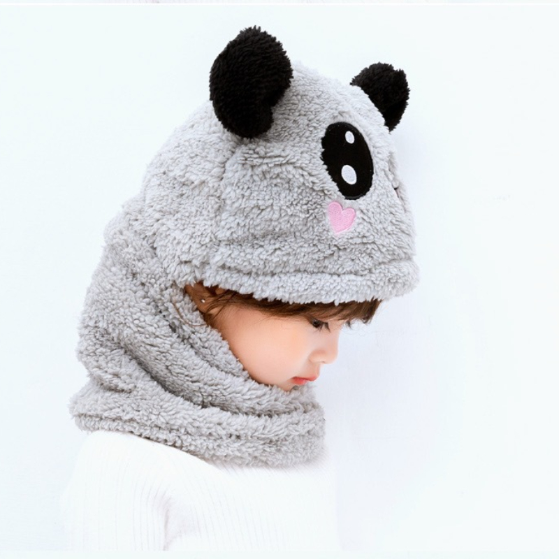 Boys And Girls Adorable Winter Baby Cap Velvet Cartoon Panda &Amp; Rabbit Hat With Warm Neck Collar
