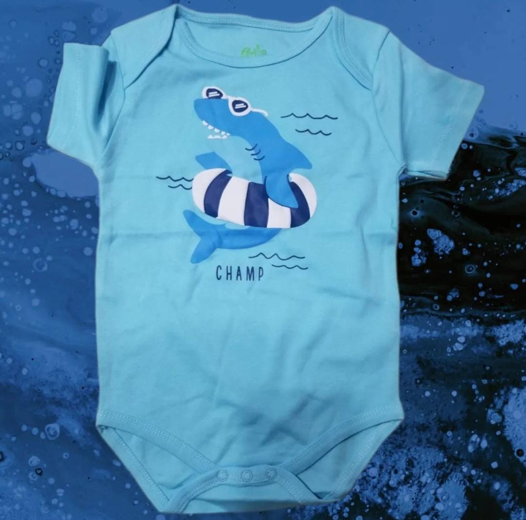 BABY ROMPERS SHARK PUFF PRINTED SKY BLUE COLOR