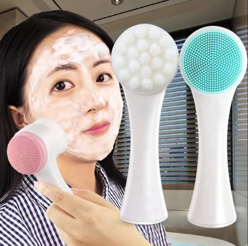 Silicone Facial Cleanser Brush Double Side Portable Face Cleaning Bowling Massage Face Washing Product Skin Care Tool
