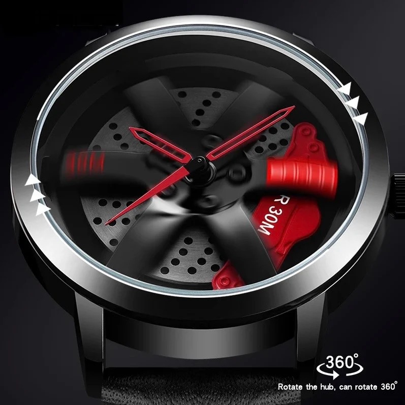 “WHEEL WATCH Premium  Men’s Wristwatch – Rotating Rim Dial, Multi-Function Modern Design, Waterproof Metal Strap”Look Like Smart Watch