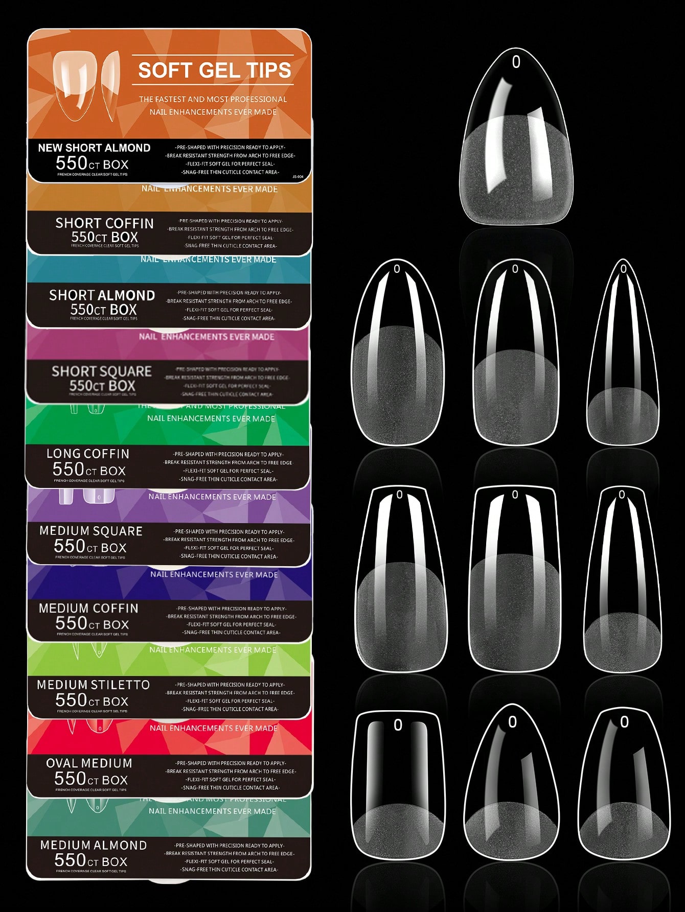 💅 550PCS Soft Gel Nail Tips Kit – Almond Coffin Ballerina Half Full Cover Different Types Nail Extensions with Storage Box | Nail Salon & DIY Nail Art Supplies