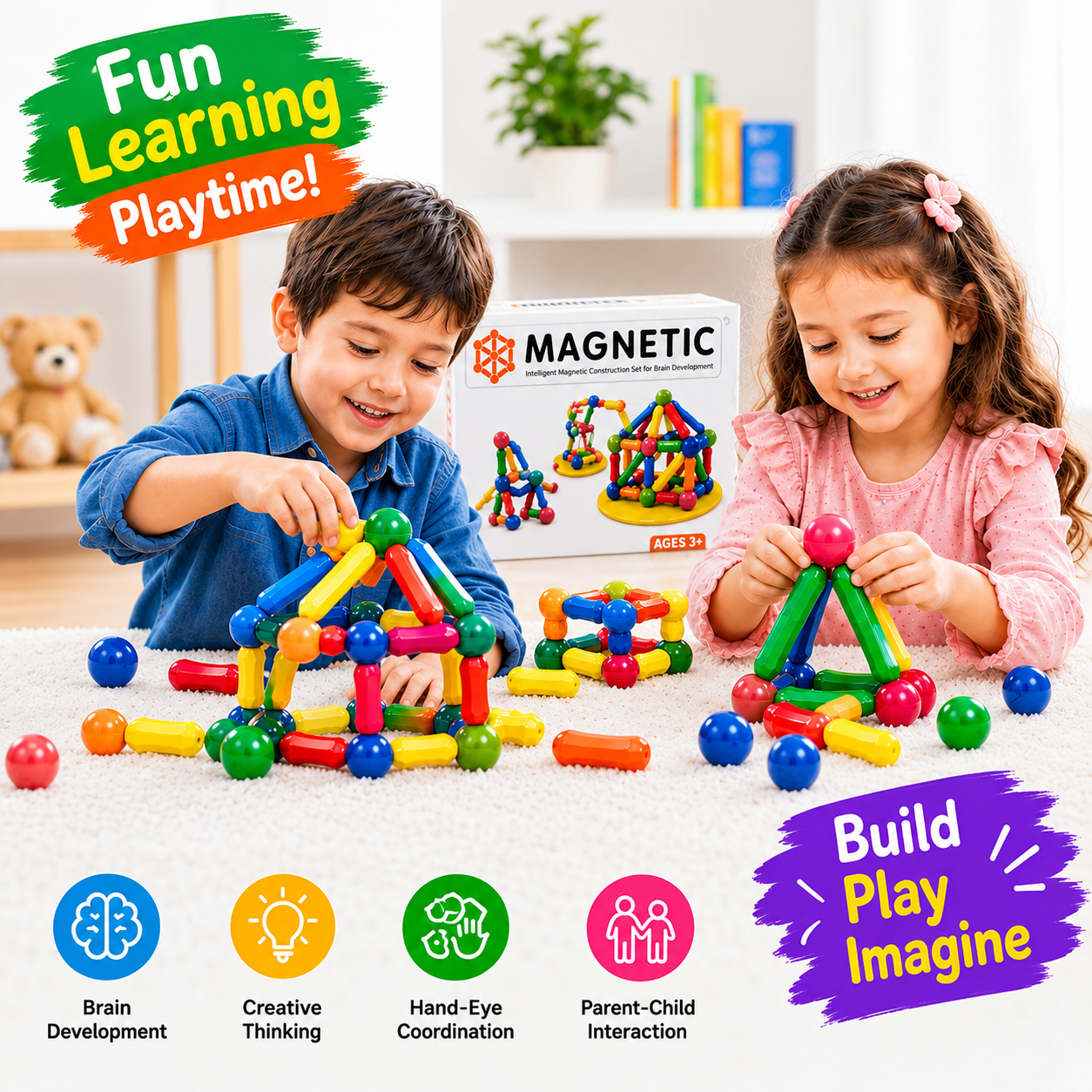 Magnetic Building Blocks Toys for Kids – Educational STEM Magnetic Sticks & Balls Construction Set (42 Pcs & 25 Pcs Options), Brain Development Learning Toy for Boys & Girls (Ages 3+)